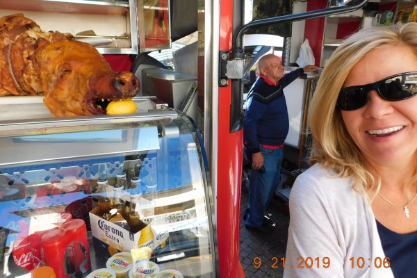 Jane gatting ready for a pork sandwich